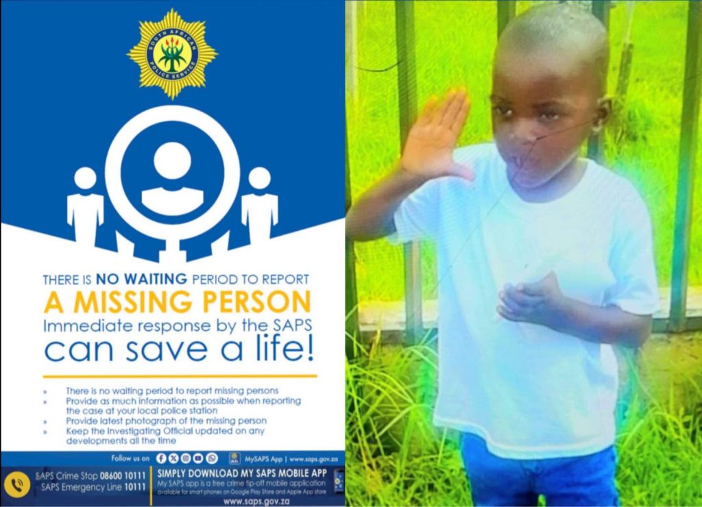 Felani Malatji (4), disappeared on Sunday afternoon in Hani Park, Welkom