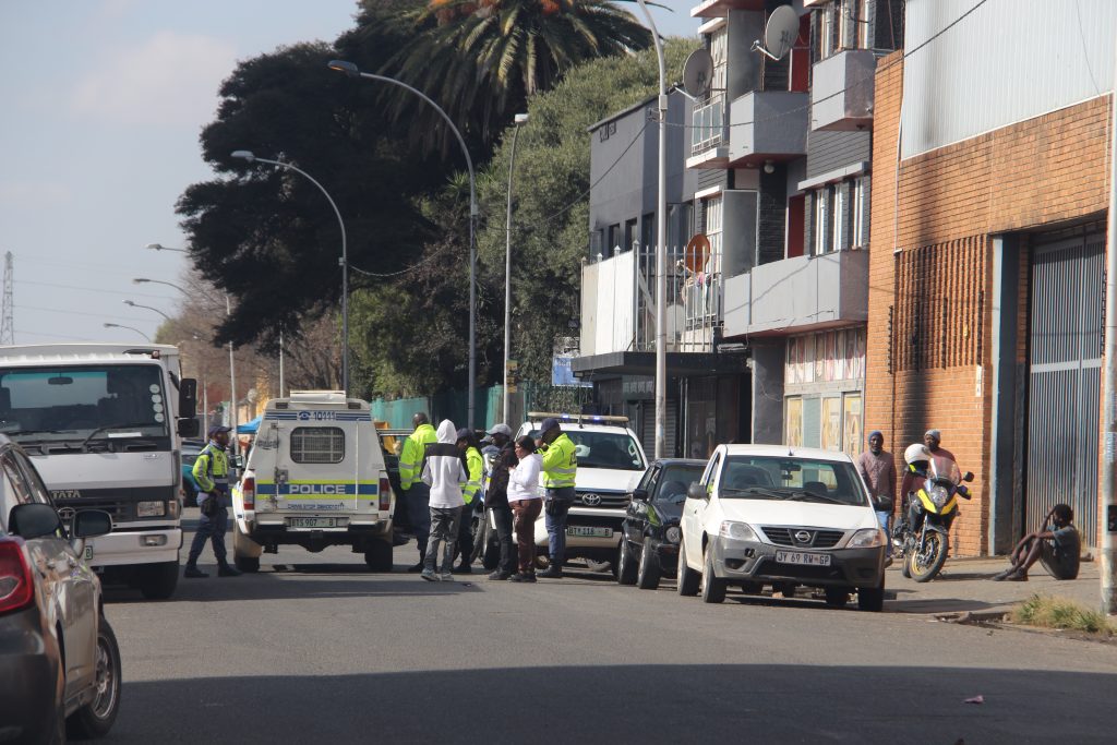 Police in the Mangaung Metro went to businesses in Douglas Street on Monday to check on documents of shop owners.
