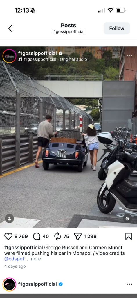 George Russel was seen pushing a broken down car in Monte Carlo.