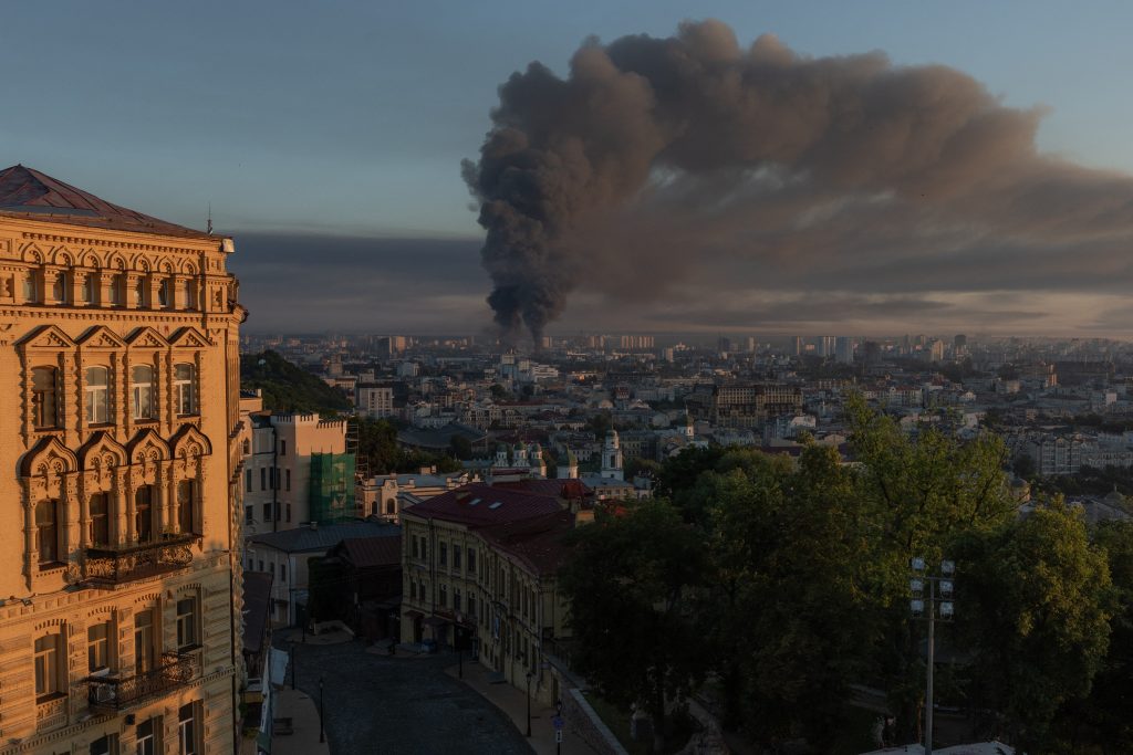 Russian missiles strike Kyiv.