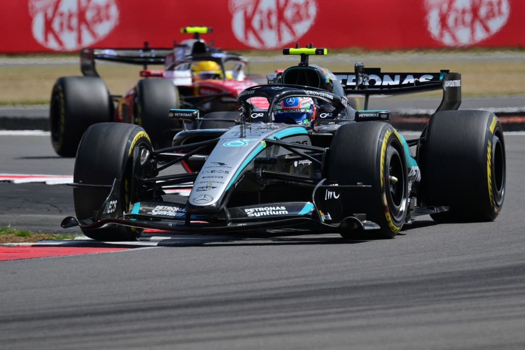 Mercedes' Italian driver Kimi Antonelli in action in the Sprint race at Silverstone.