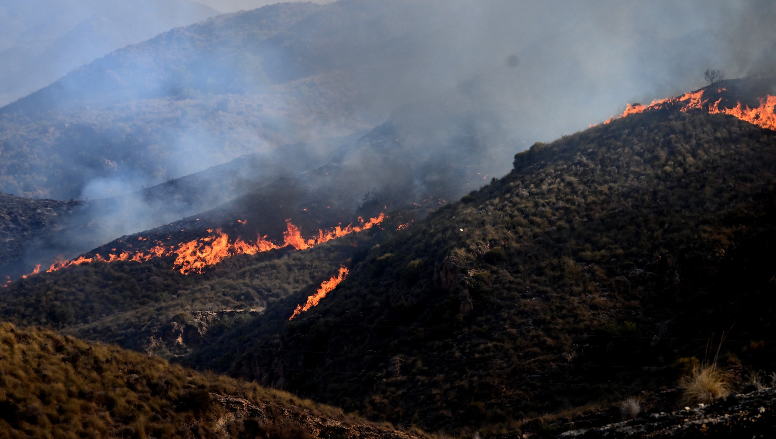 Wildfire burns on hillside near Bedar in Almeria province, southern Spain