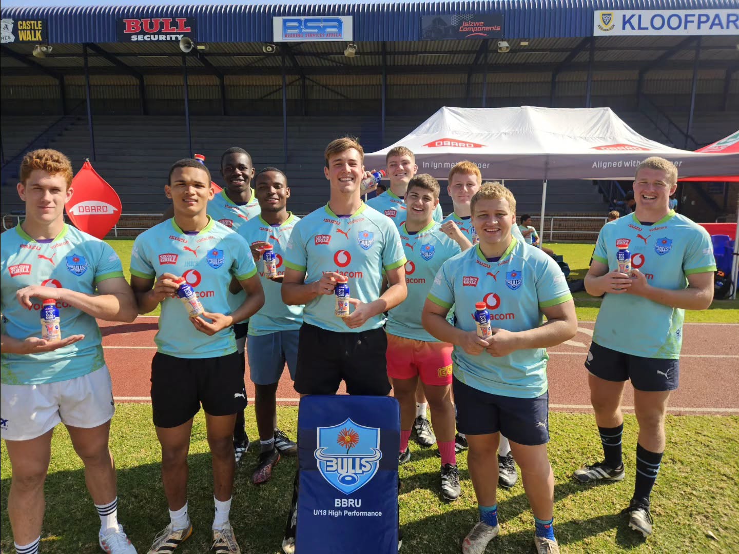 JJ Fourie in the middle of his team during the Bulls Craven week training camp.