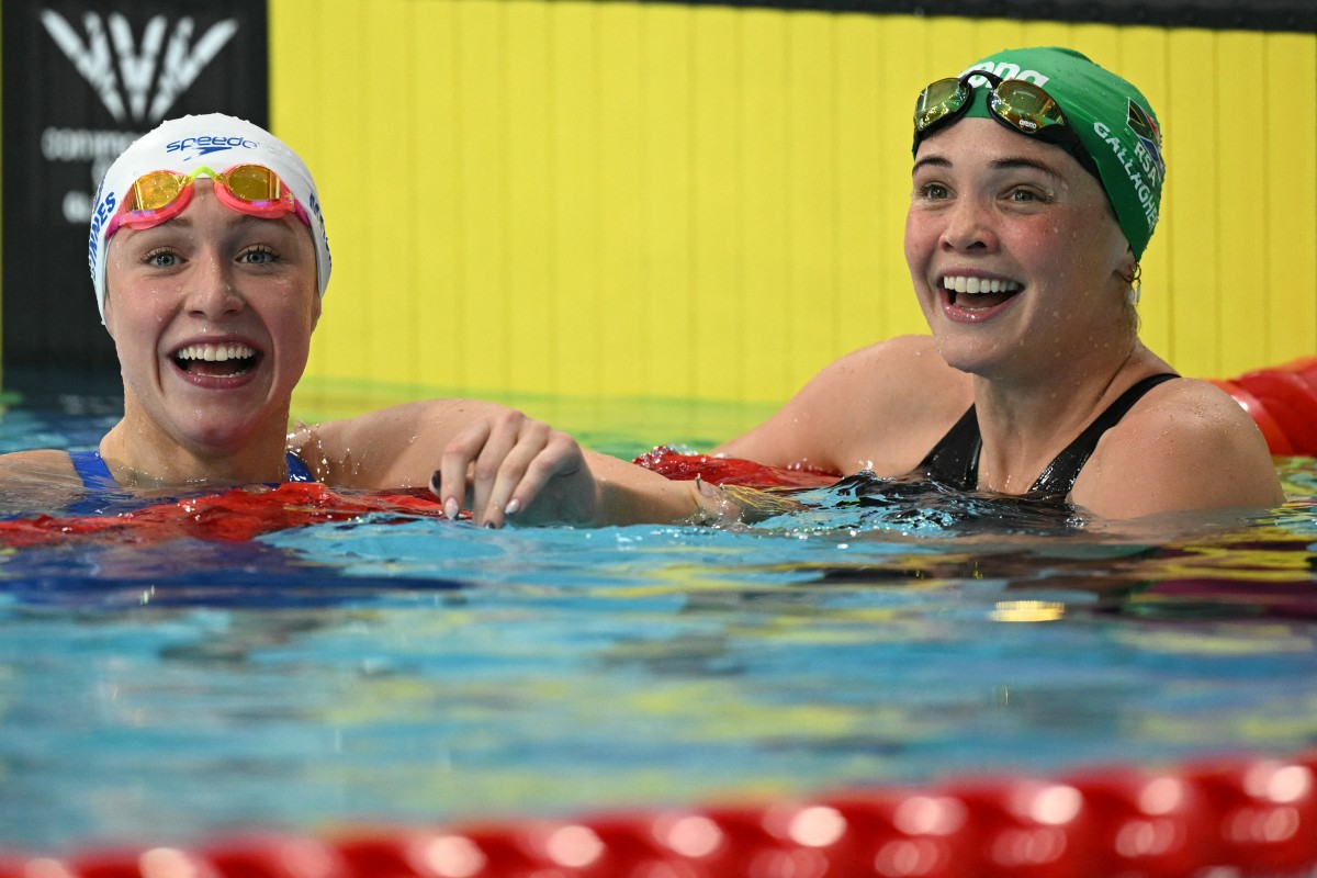 South Africa's Erin Gallagher react after the Women's 100m Butterfly Final of the Commonwealth Games in Glasgow.