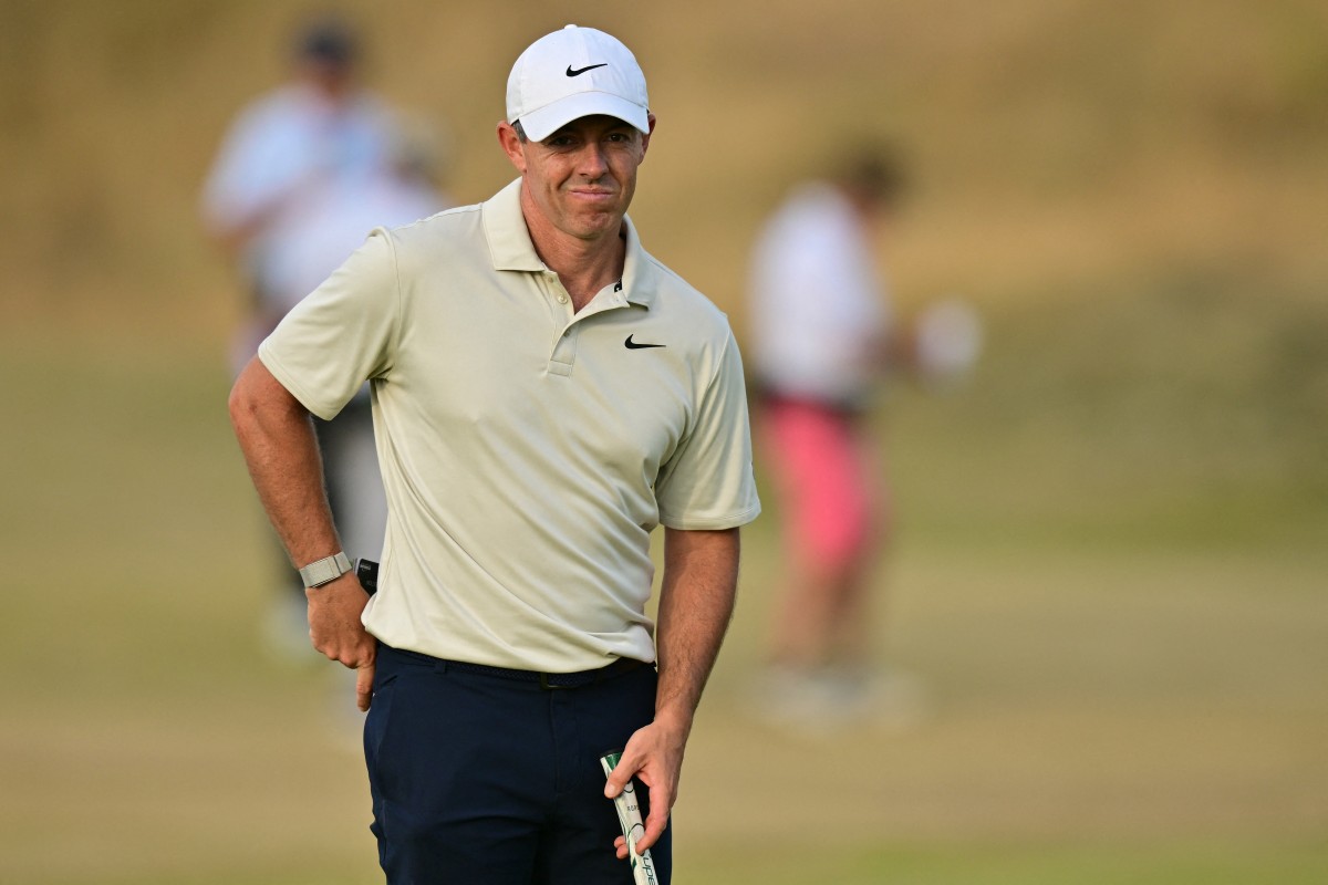 Northern Ireland's Rory McIlroy reacts on the 14th green on day one of the 154th Open Golf championship at Royal Birkdale Golf Club