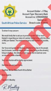 Fraudster impersonates Vredenburg SAPS officer to solicit blanket donations