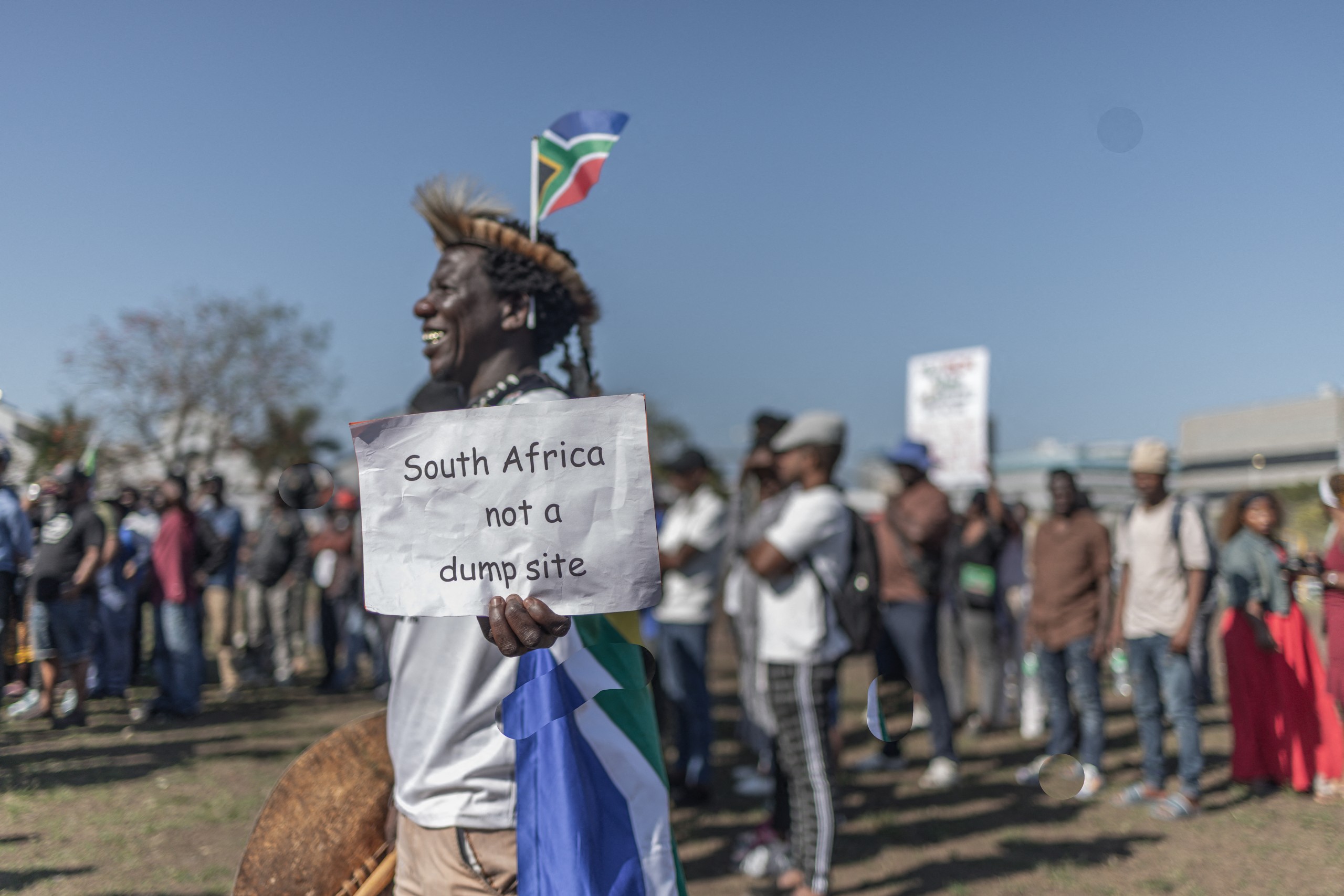 A member of the March and March Movement protests outside the Southern African Development Community (SADC) summit that was held in Durban earlier in August. Photo: Rajesh Jantilal/AFP