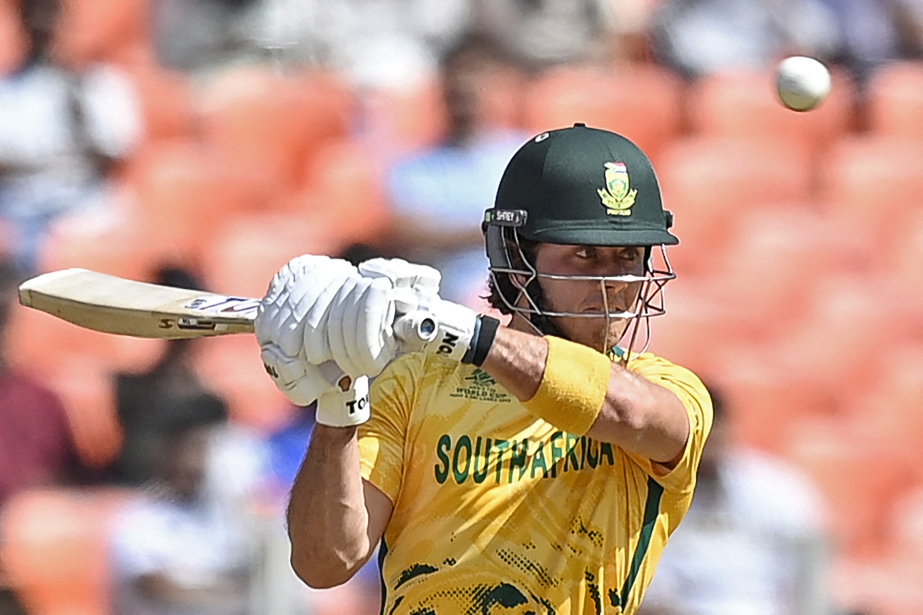 South Africa's Dewald Brevis plays a shot during the 2026 ICC Men's T20 Cricket World Cup group stage match between Afghanistan and South Africa