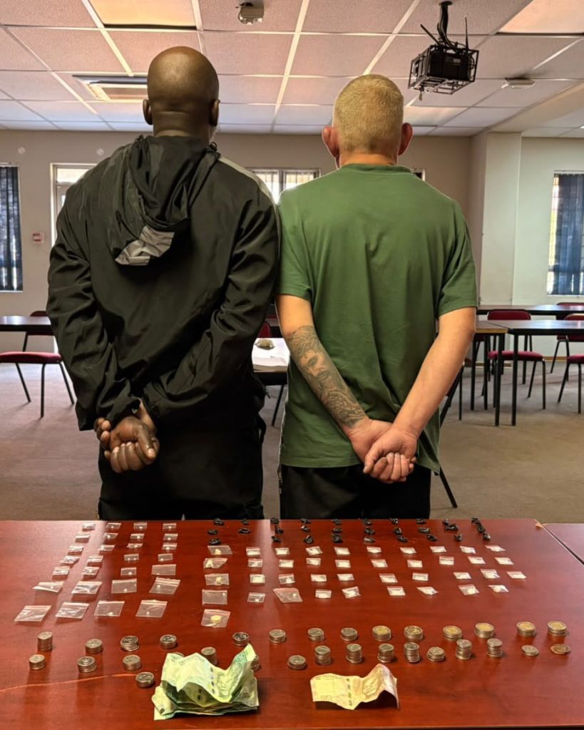 The two suspects arrested on Friday in Zamdela with the drugs and money in their posession. PHOTO: Supplied