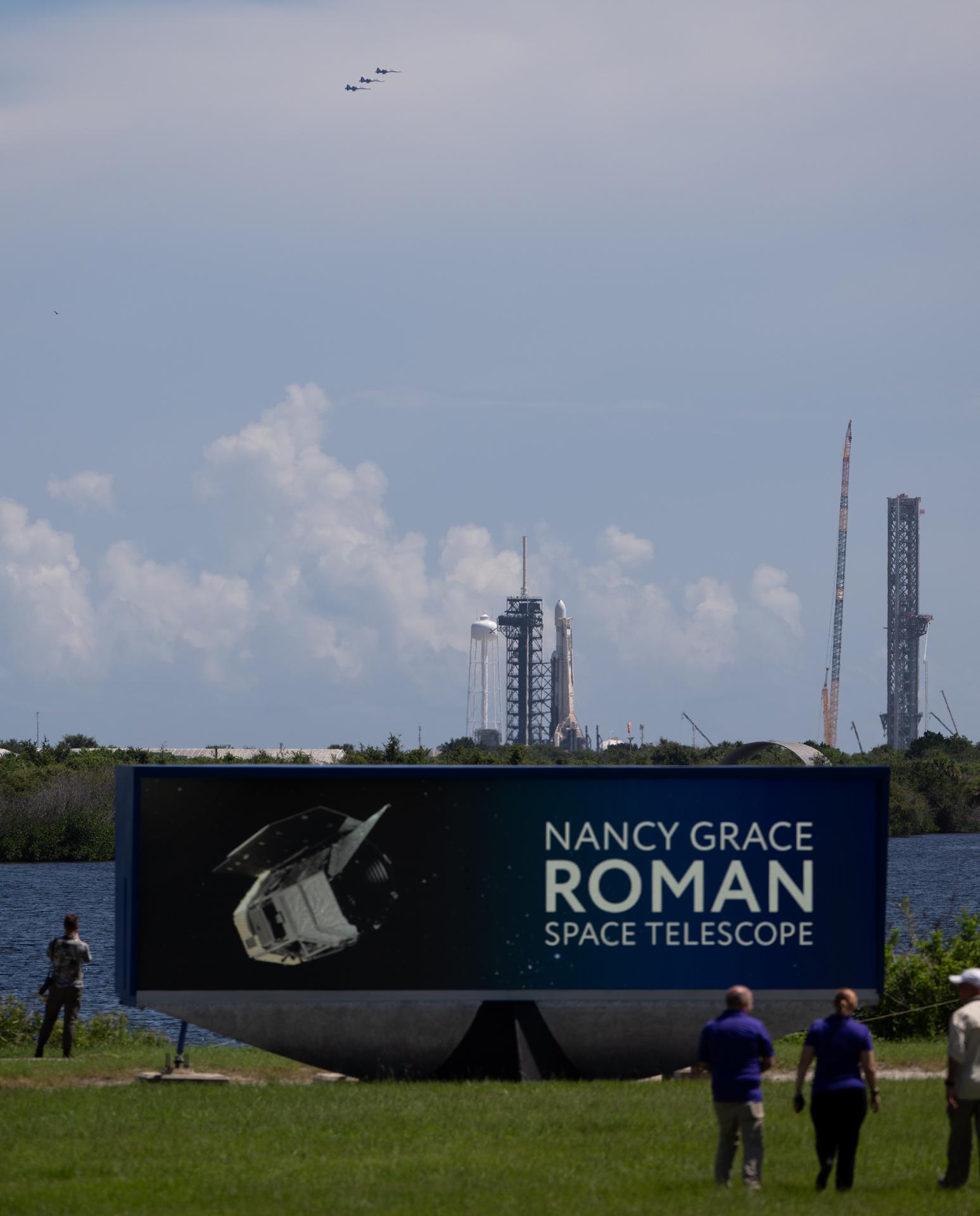 NASA's Nancy Grace Roman Space Telescope, encapsulated in the SpaceX Falcon Heavy rocket's fairing, ready for launch at NASA's Kennedy Space Centre. Photo: NASA/SpaceX
