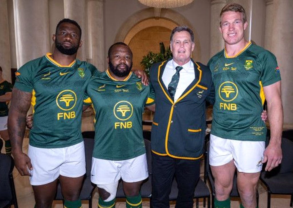 Siya Kolisi, Ox Nche, Rassie Erasmus and Pieter-Steph du Toit on Friday. 