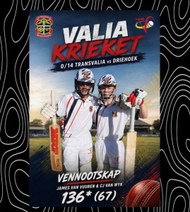 Uitstaande krieketvennootskap skitter by Valia