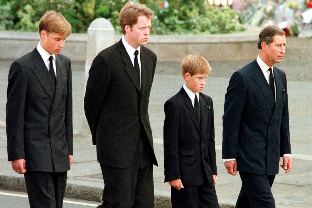 Royal family seen at Princess Diana's funeral in 1997.