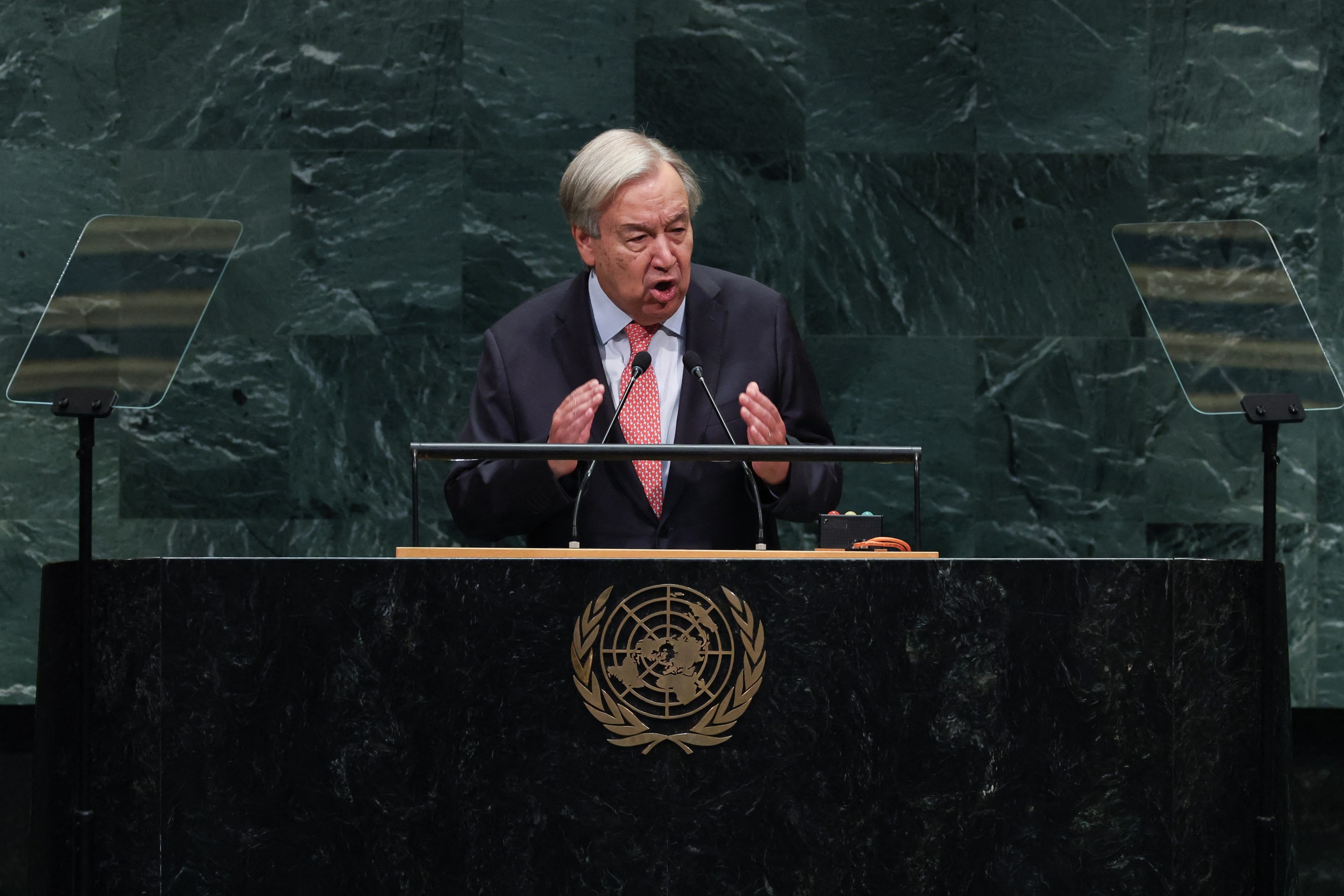 UN Secretary General Antonio Guterres speaks during the 81st United Nations General Assembly at the United Nations Headquarters in New York. (Photo by Timothy A. Clary/AFP)