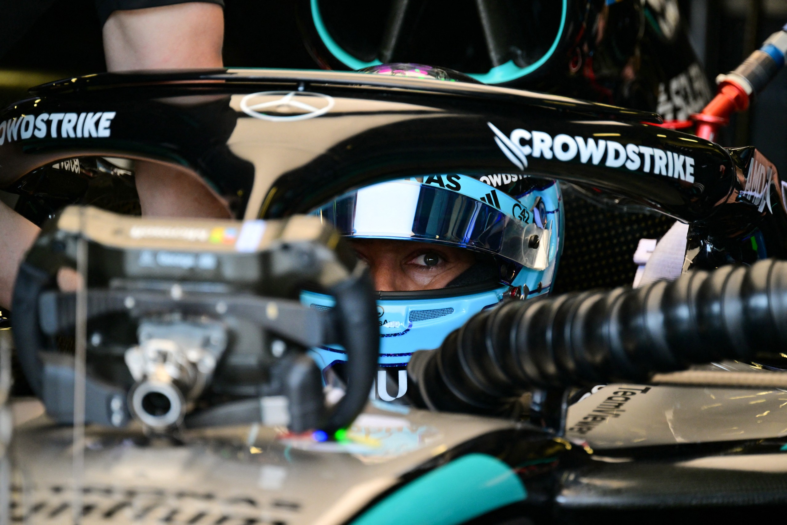 George Russell prepares for practice at the Baku City Circuit on Thursday 24 September. Photo: Andrej Isakovic/AFP