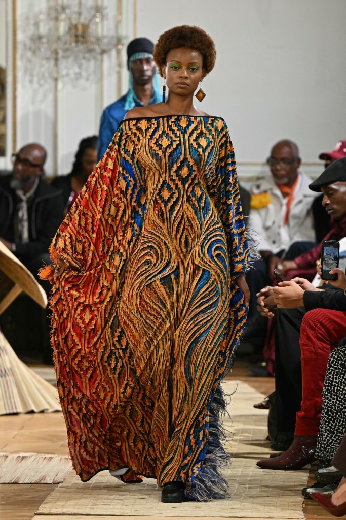 A model presents a creation by MaXhosa Africa for the Women's Spring/Summer 2027 collection fashion show