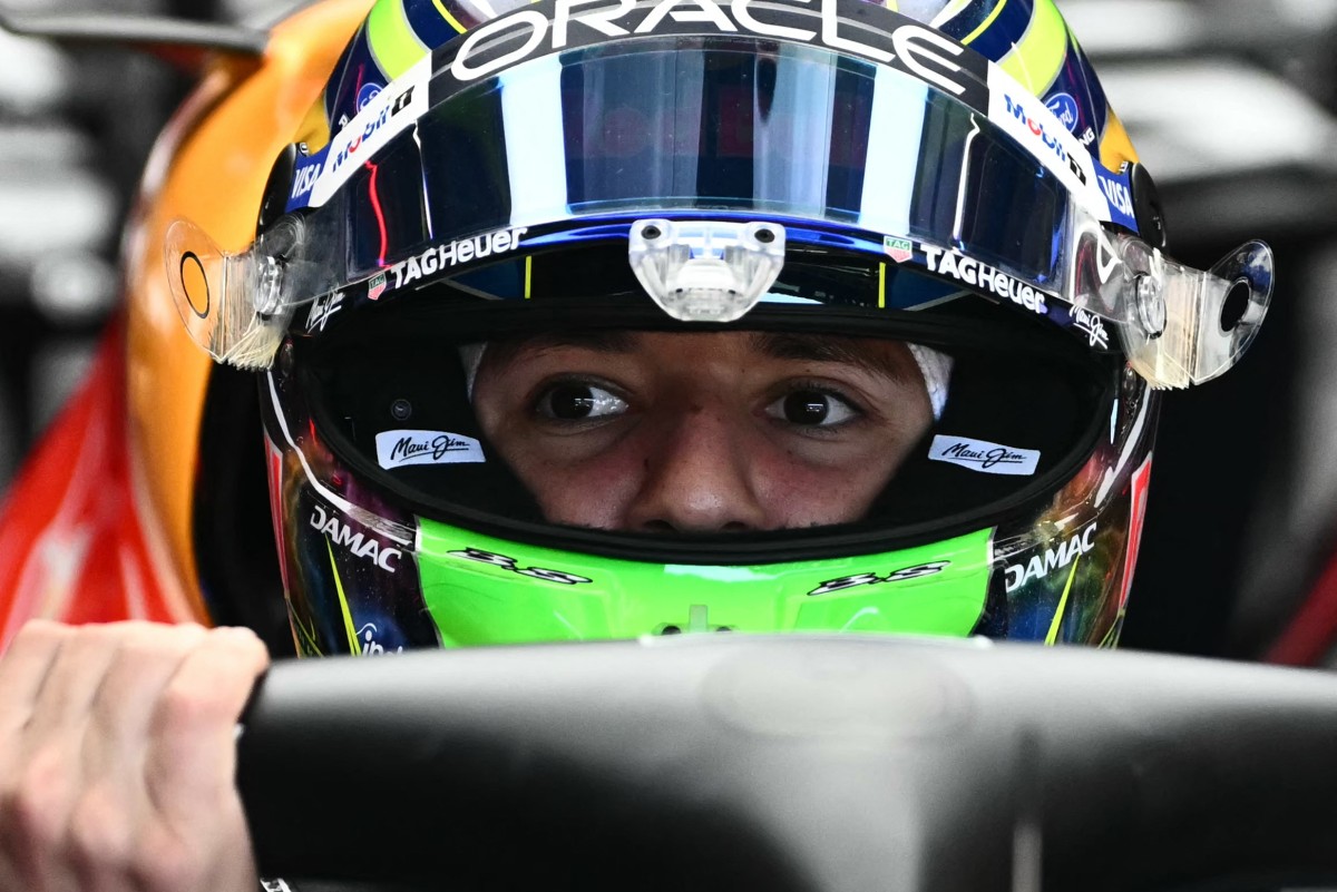 Red Bull Racing's French driver Isack Hadjar gets in his car prior to the third practice session at the Red Bull Ring race track in Spielberg,