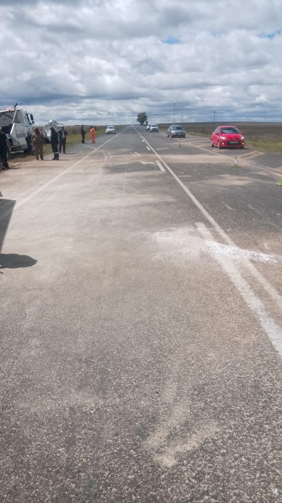 The chemical spill is cleaned up at an accident scene on the N1 near Winburg.