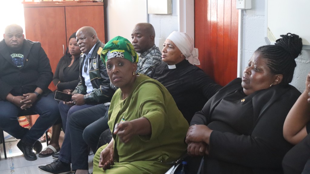 Dr Mmusi Maimane with community leaders at CPF meeting in Lwandle