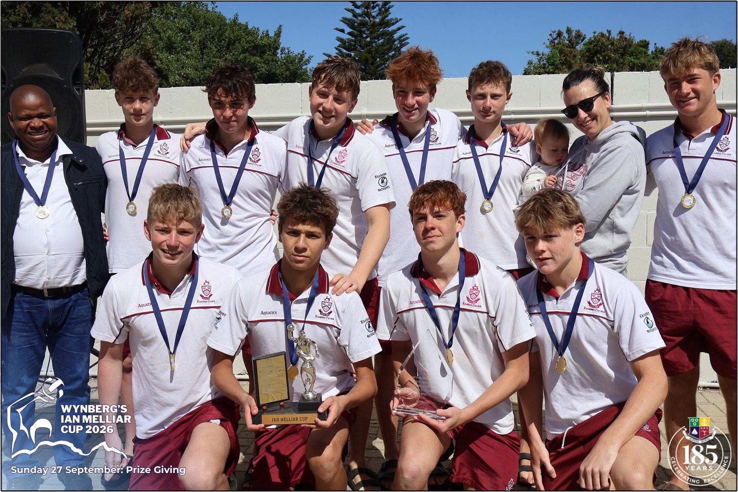 Kearsney's victorious U15 water polo team, with manager Manzini Zungu & coach Chelci Rodda