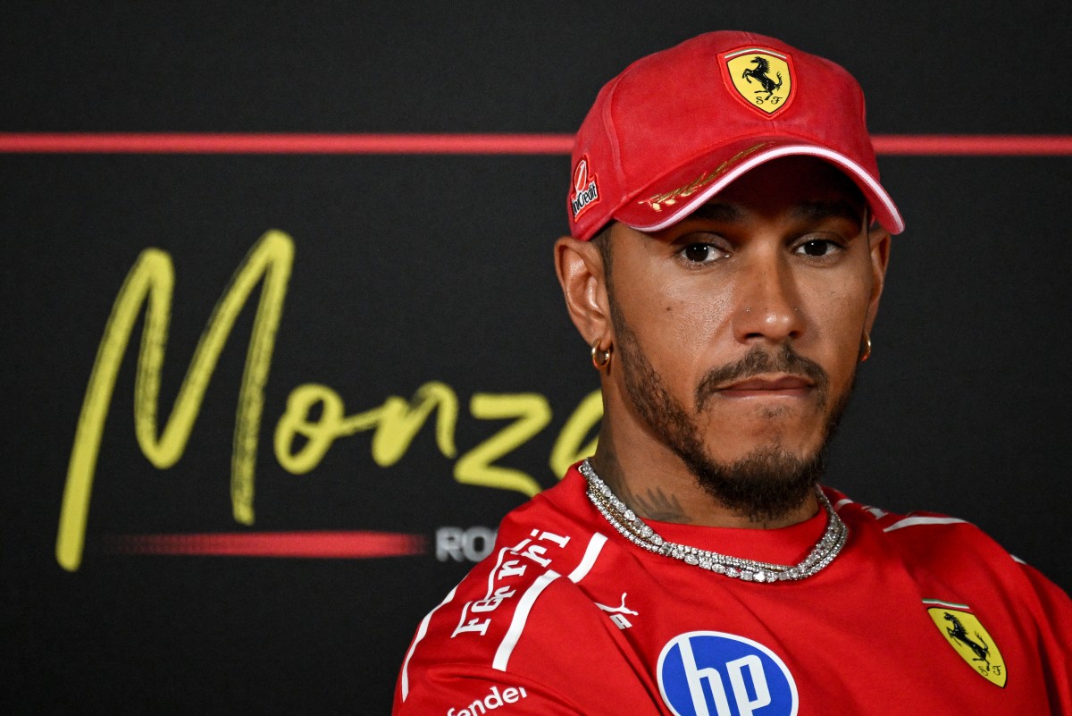 Ferrari's British driver Lewis Hamilton attends a press conference ahead of the Italian Formula One Grand Prix