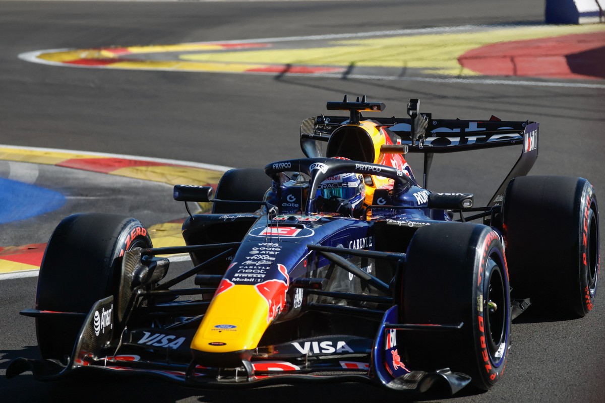 Red Bull Racing's Dutch driver Max Verstappen drives during the second practice session at the Madring circuit