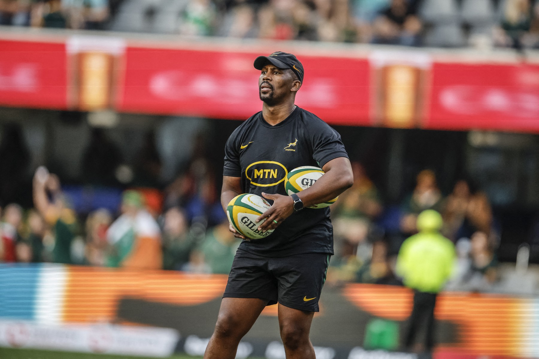South Africa's assistant coach Mzwandile Stick is seen ahead of the second Rugby Union test match between South Africa and Ireland at Kings Park