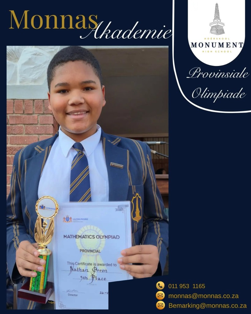 Provinsiale Wiskunde-olimpiade - Monnas leerders blink uit