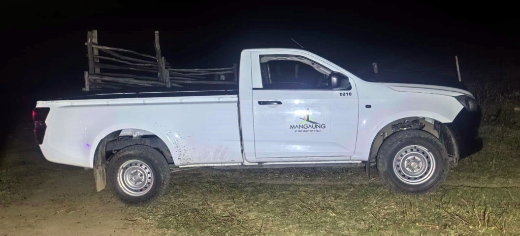 The recovered Mangaung Metropolitan Municipality vehicle following its interception near Tsupane.