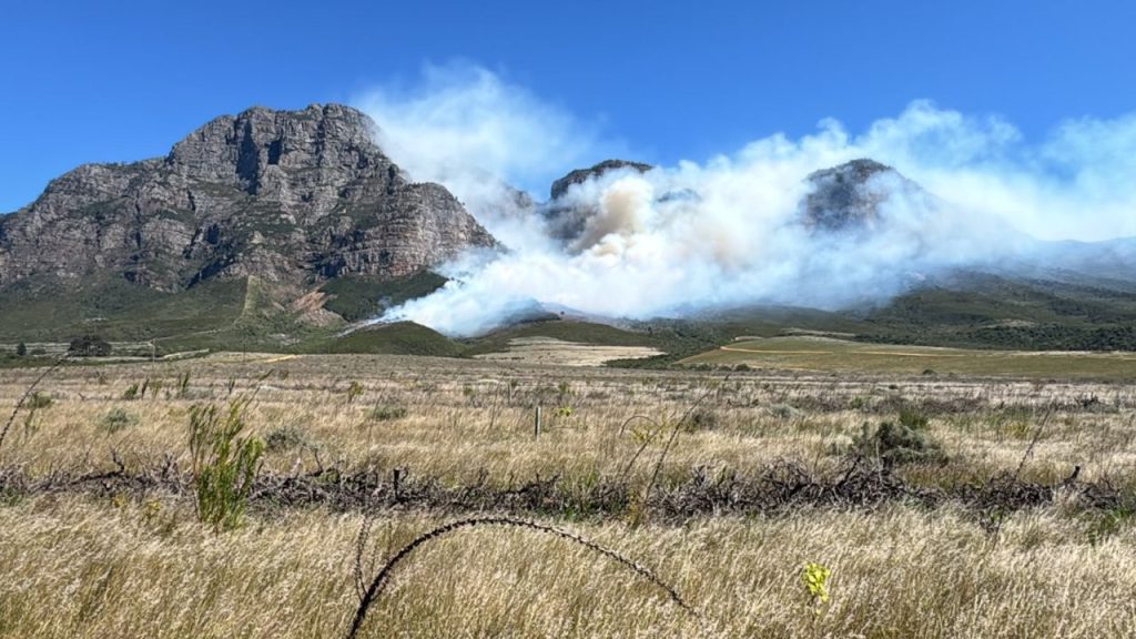 The raging fire in Simondium. Photo: CWDM