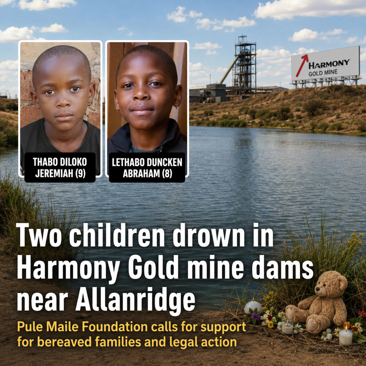 Two children drown in Harmony Gold mine dams near Allanridge