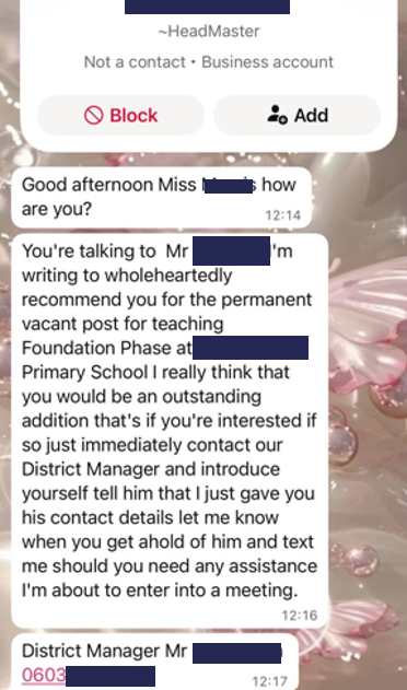 Western Cape teaching post scam.