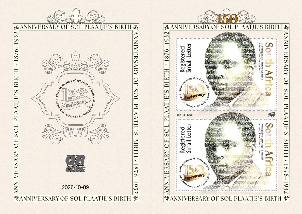 The 150th anniversary of the birth of Solomon Tshekisho Plaatje is observed with a commemorative stamp.