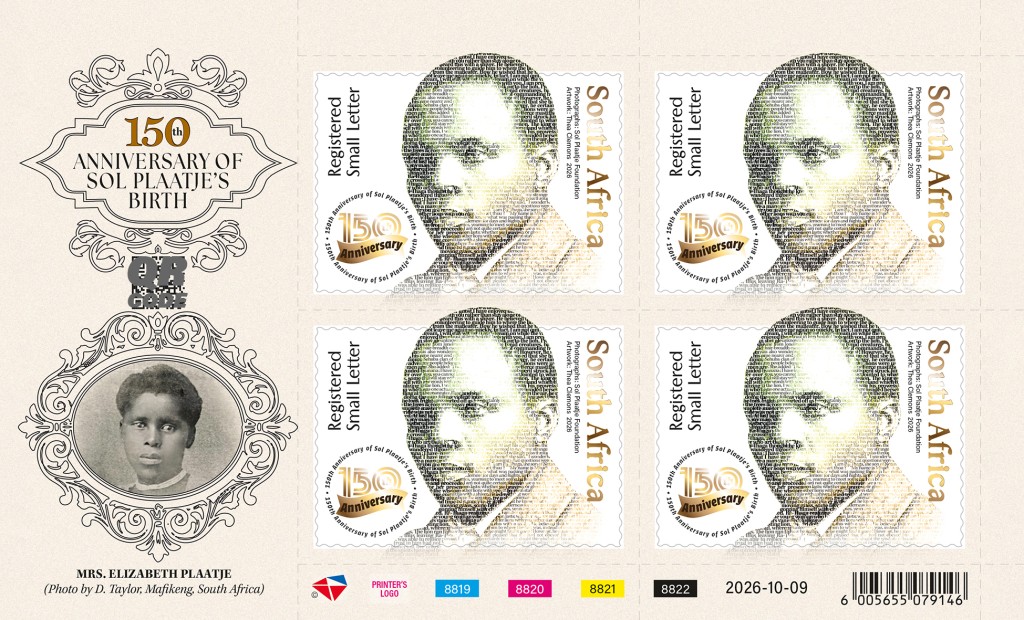 The 150th anniversary of the birth of Solomon Tshekisho Plaatje is observed with a commemorative stamp.
