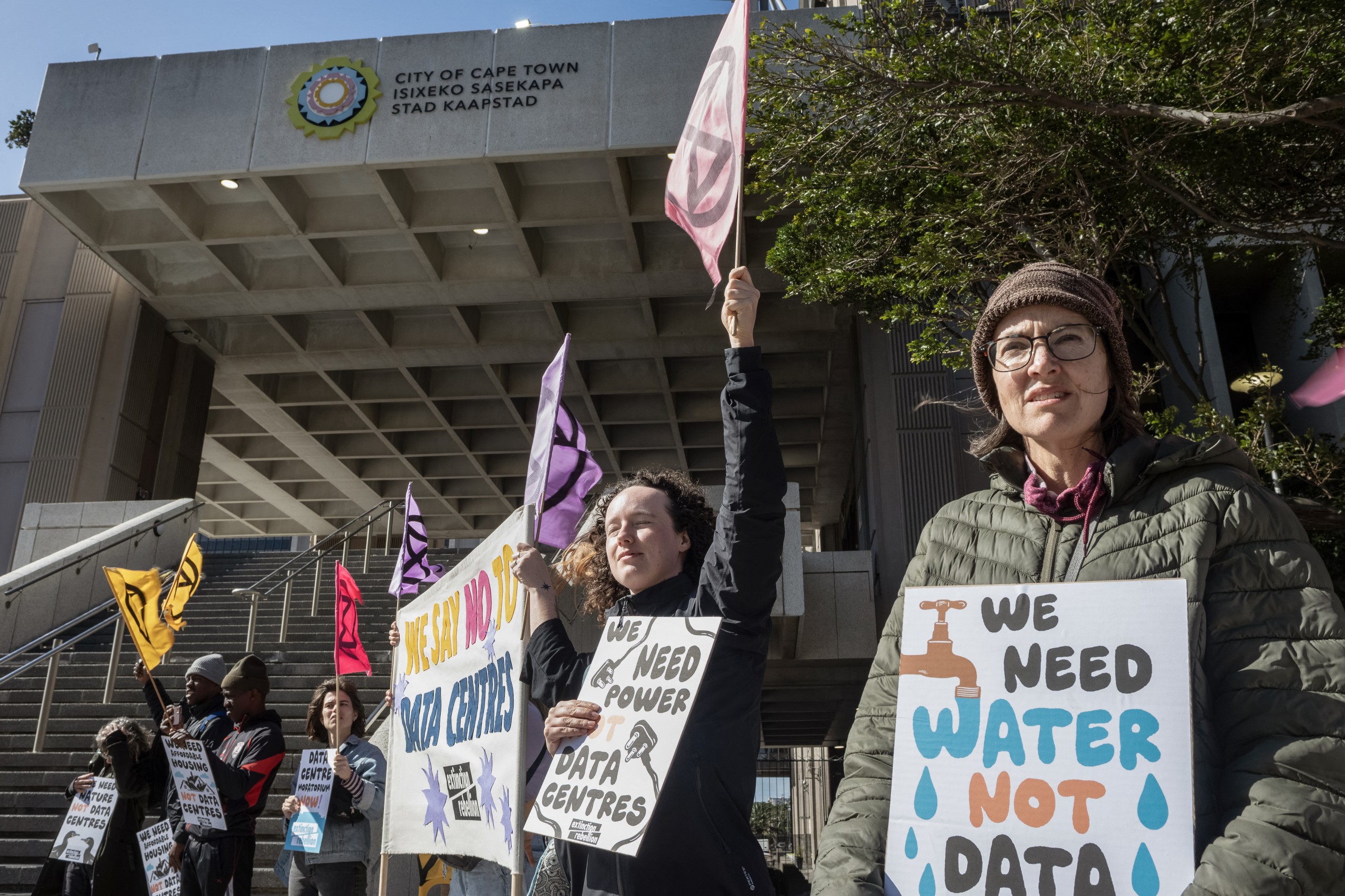 Protestors against Cape Town data centres.