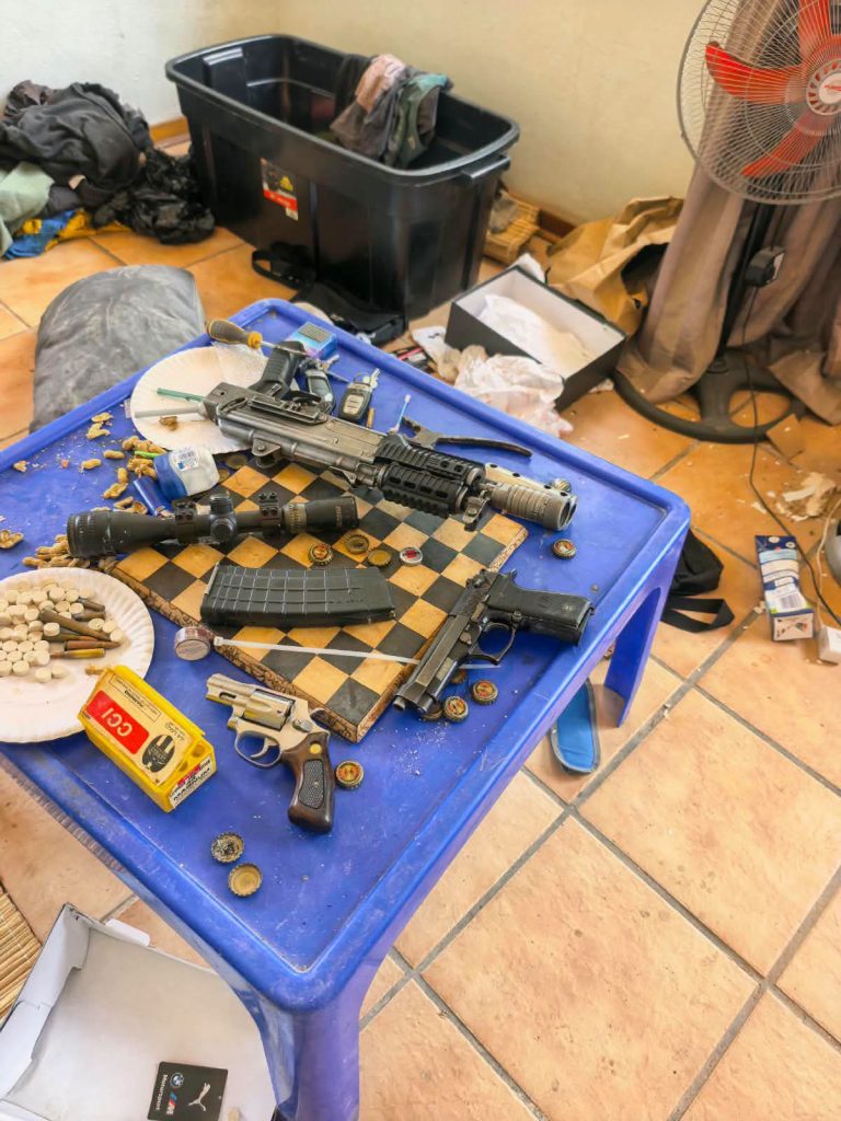 Four firearms, including a rifle and three handguns, were seized.