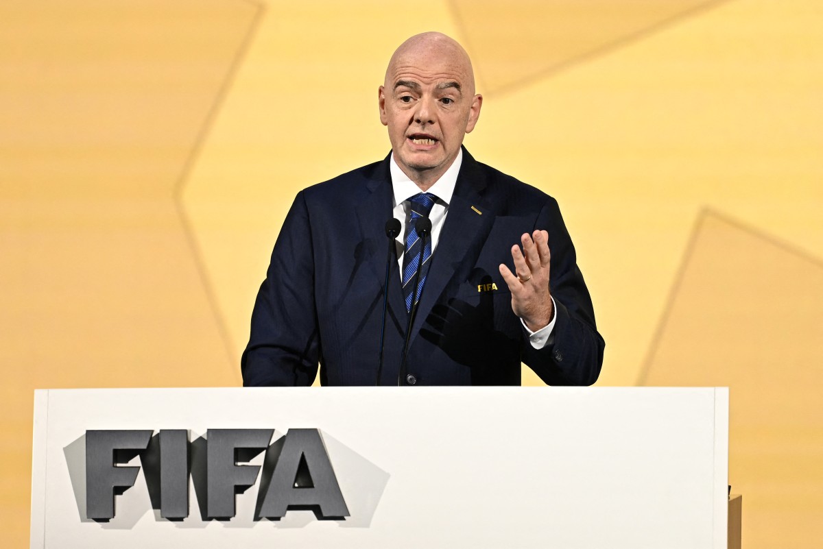 FIFA President Gianni Infantino makes a speech during the 74th FIFA Congress in Bangkok on May 17, 2024.