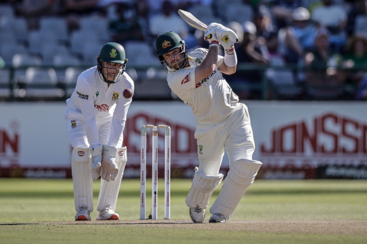 Australia's Josh Inglis plays a shot on day two of the third Test match between South Africa and Australia at Newlands stadium in Cape Town on October 28, 2026.