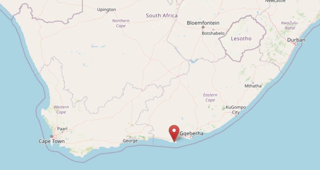 Thyspunt shown on a map of South Africa.