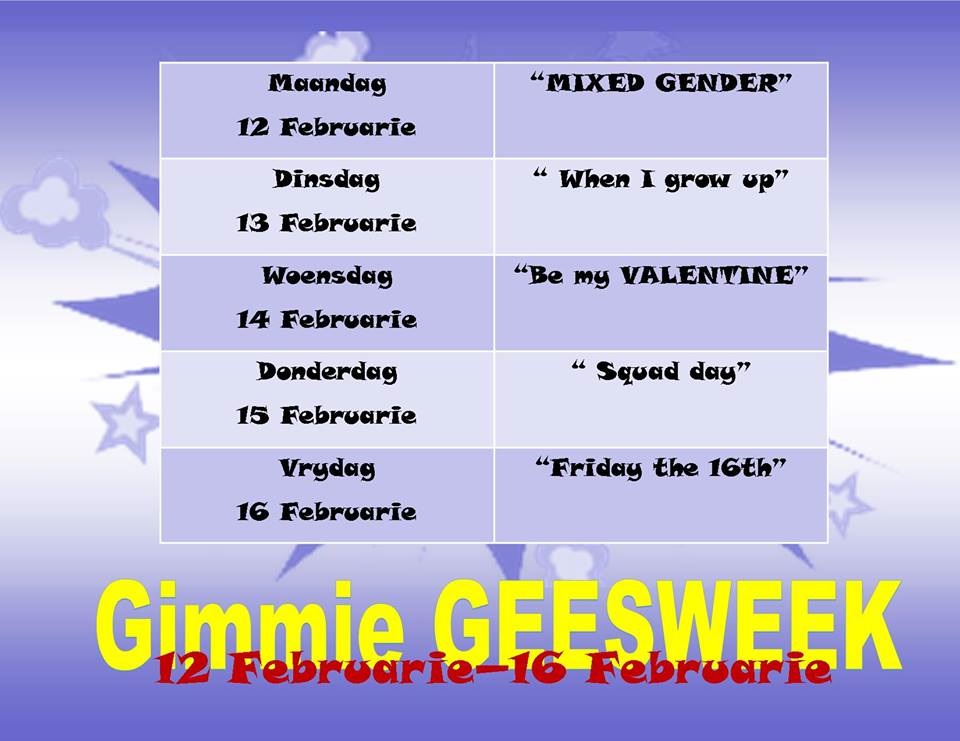 GIMMIES GEESWEEK DATUMS