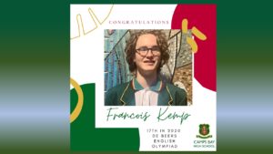 Camps Bay High School learner came 17th in 2020 De Beers English Olympiad