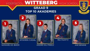 Hoërskool Witteberg Gr 9 Top 10 Akademiese Presteerders