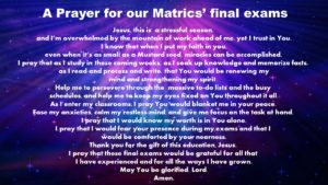 A Prayer for our Matrics’ Final Exams