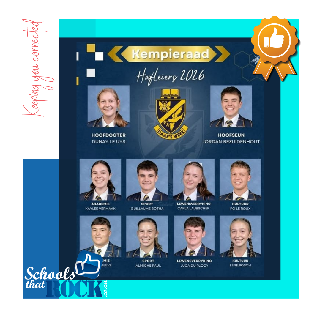 Hoofleiers 2026 - Hoërskool Kemptonpark stel met trots bekend