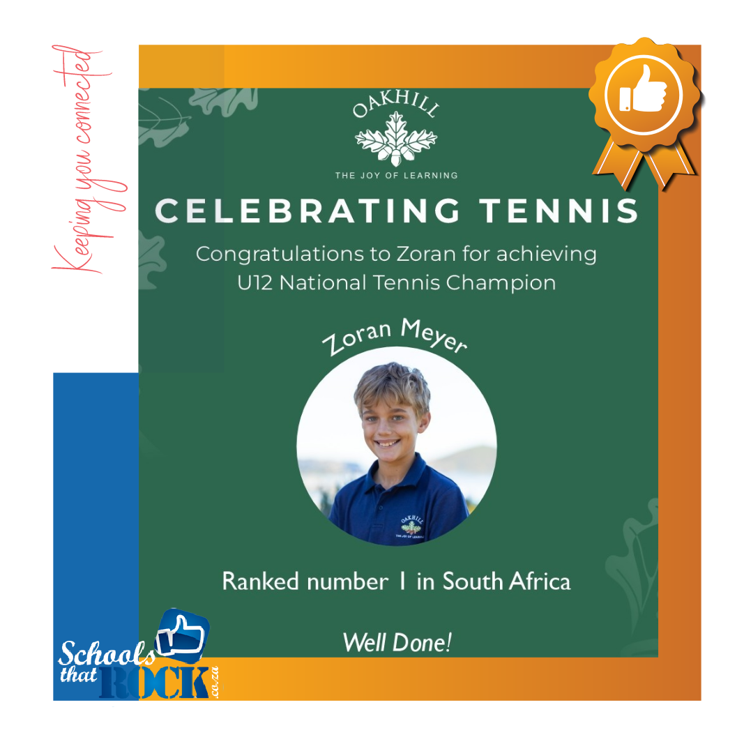 U12 National Tennis Champion - Oakhill School delighted
