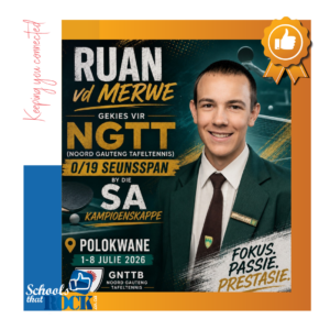 Noord-Gauteng Tafeltennis – Hoërskool Montana trots op Ruan
